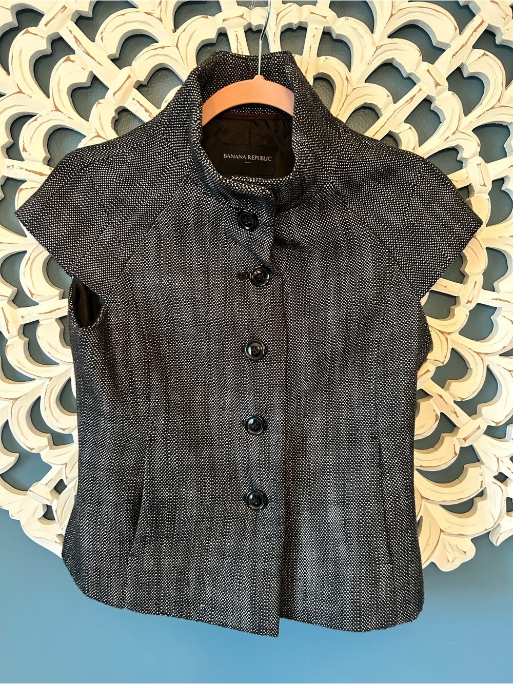 Banana Republic Black and White Short-Sleeve Textured Jacket